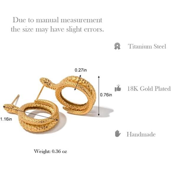 Chunky 18K Gold Ear Cuffs Earrings For Women, Hollow Lightweight Earrings - Picture 8 of 12